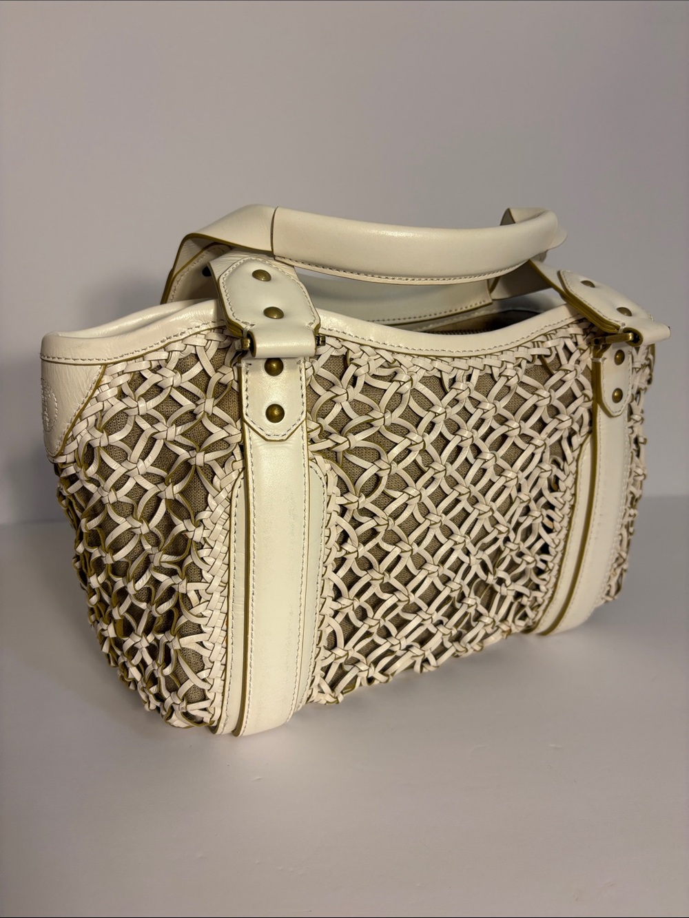 Cole Haan - *Read* Sierra Open Weave SP06 - Rare White Leather Cream Woven Tote - Picture 5 of 16